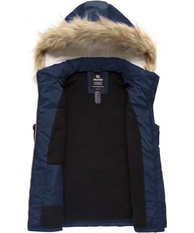 Women's Thicken Winter Vest Warm Puffer Vest with Removable Fur Hood Navy $24.08 Vests