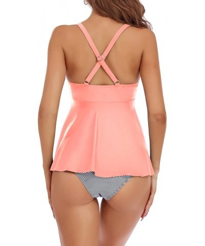 Two Piece Tankini Swimsuits for Women Tummy Control Bathing Suits Ruffle V Neck Swimwear with Shorts Pink $17.83 Swimsuits