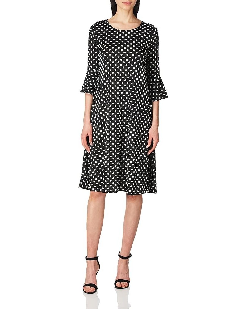 Women's Petite Modest Soft Knit Bell-Sleeve Midi-Length Dress Black/White Dot $16.66 Dresses