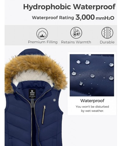 Women's Thicken Winter Vest Warm Puffer Vest with Removable Fur Hood Navy $24.08 Vests