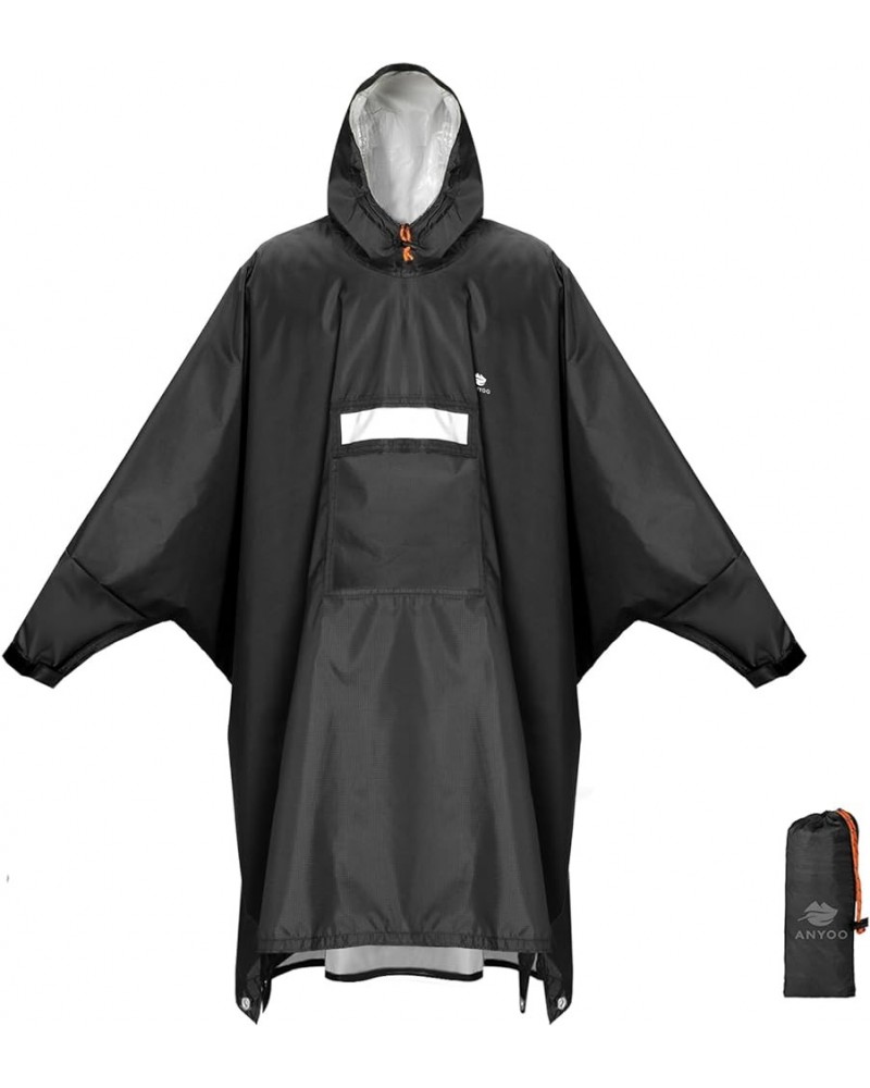 Waterproof Rain Poncho Lightweight Reusable Hiking Hooded Coat Jacket for Outdoor Activities Z-black(with Zipper) $9.66 Coats