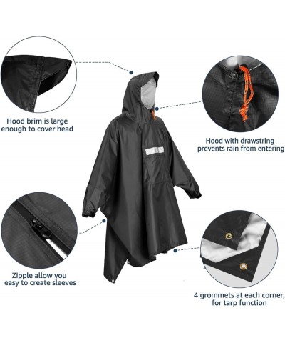 Waterproof Rain Poncho Lightweight Reusable Hiking Hooded Coat Jacket for Outdoor Activities Z-black(with Zipper) $9.66 Coats