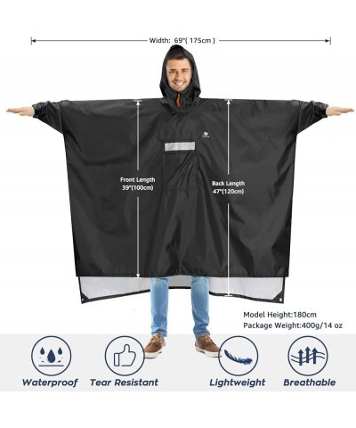 Waterproof Rain Poncho Lightweight Reusable Hiking Hooded Coat Jacket for Outdoor Activities Z-black(with Zipper) $9.66 Coats