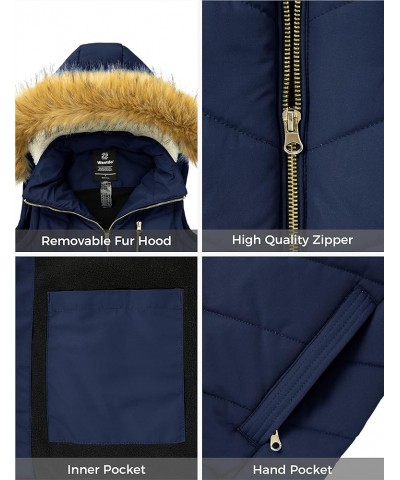 Women's Thicken Winter Vest Warm Puffer Vest with Removable Fur Hood Navy $24.08 Vests