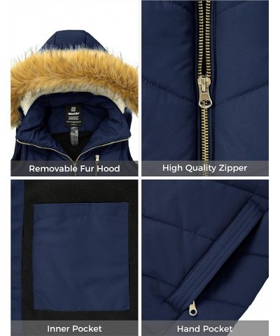 Women's Thicken Winter Vest Warm Puffer Vest with Removable Fur Hood Navy $24.08 Vests