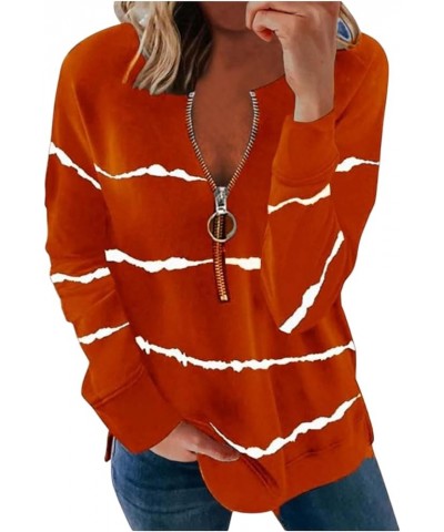 Half Zip Sweatshirt for Women Striped Color Block Long Sleeve Tshirts Casual Loose Work Pullover Tops with Zipper A-orange $9...