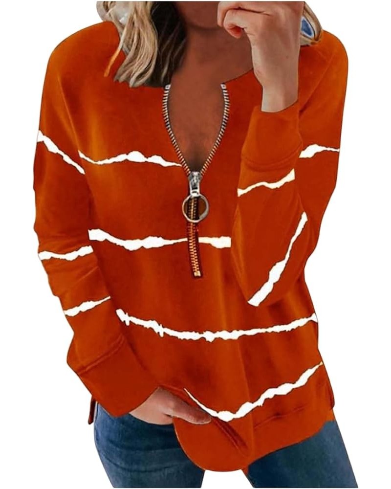 Half Zip Sweatshirt for Women Striped Color Block Long Sleeve Tshirts Casual Loose Work Pullover Tops with Zipper A-orange $9...