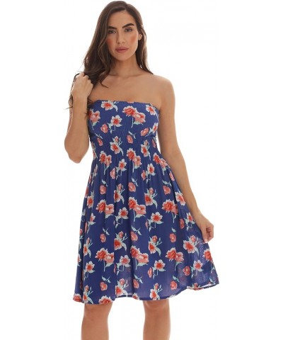 Strapless Tube Short Dress Summer Dresses Blue - Floral 1 $10.75 Dresses