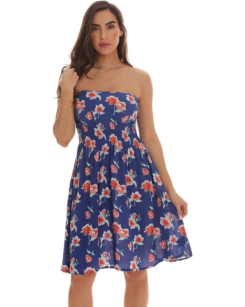 Strapless Tube Short Dress Summer Dresses Blue - Floral 1 $10.75 Dresses