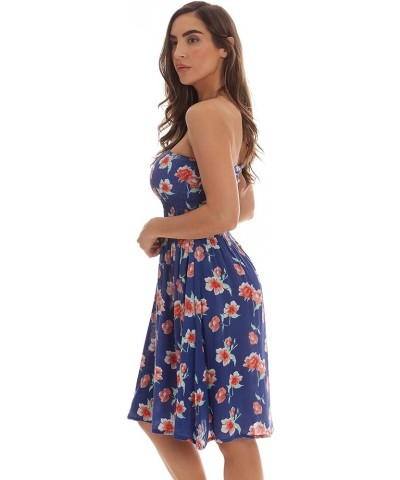 Strapless Tube Short Dress Summer Dresses Blue - Floral 1 $10.75 Dresses