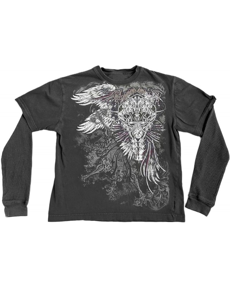 Y2k Women Grunge Long Sleeve Top Vintage Aesthetic Gothic Graphic Print T Shirt Oversized Baggy Tee Clothes Gray Wing $11.76 ...