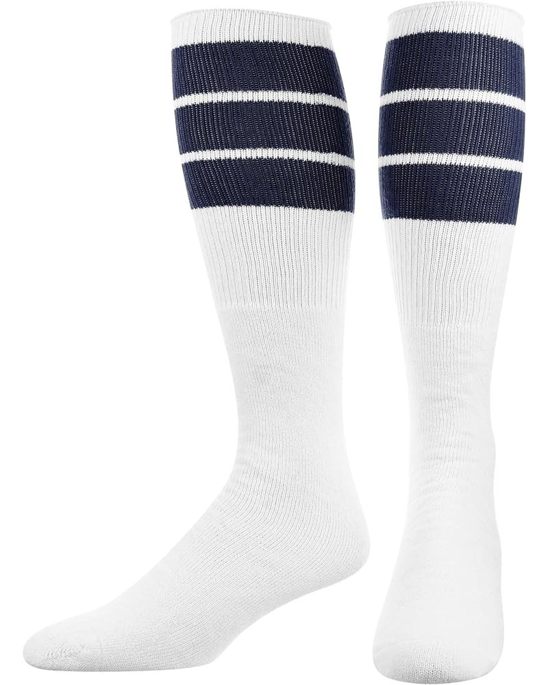 Retro Tube Socks with Stripes for Men & Women - 3 Stripe Navy $10.02 Activewear