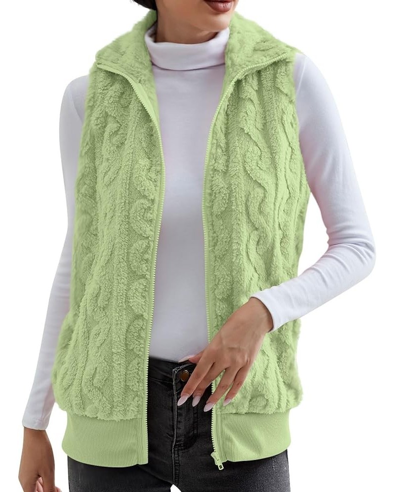 Womens Zip up Jacket Sherpa Sleeveless Solid Fall Winter Vest Warm Casual Fuzzy Coats Basic Trendy Sweater Jackets 02-green $...