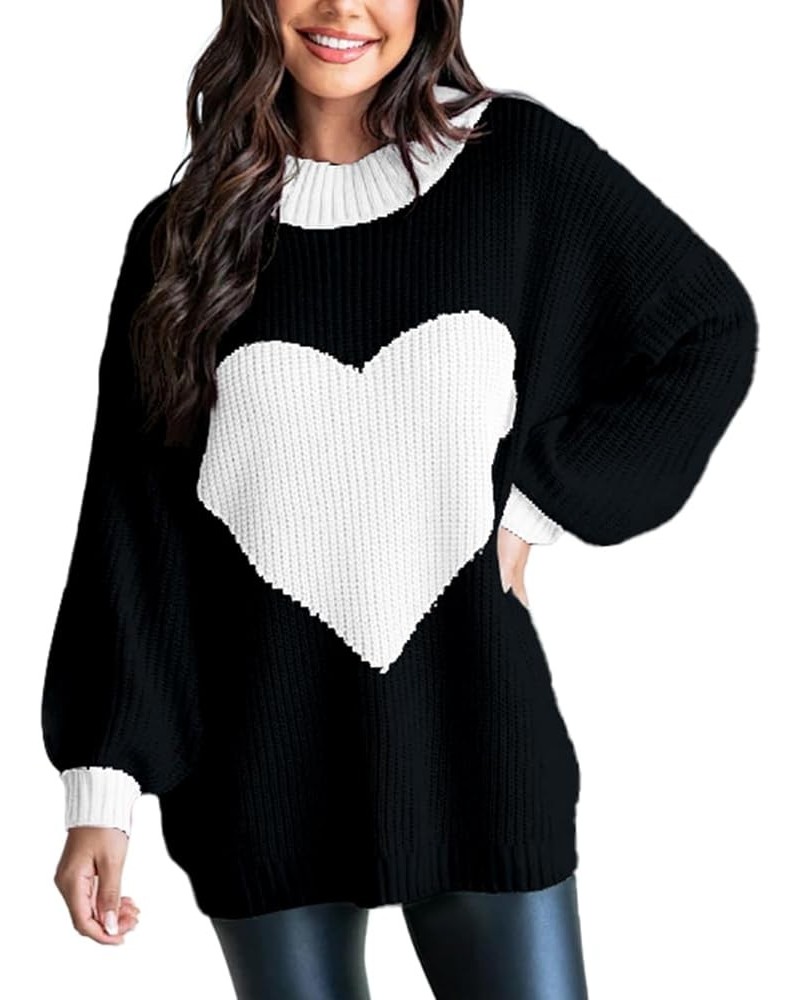 Valentine Sweater for Women Gifts for Her Long Sleeve Crewneck Heart Pullover Sweaters Women Casual Tops Black $19.67 Sweaters