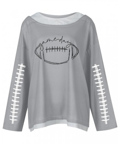 Women's Football Shirts Football Sweatshirts Game Day Long Sleeve Crewneck Pullover Fall Winter Tops 05-gray $9.68 Hoodies & ...