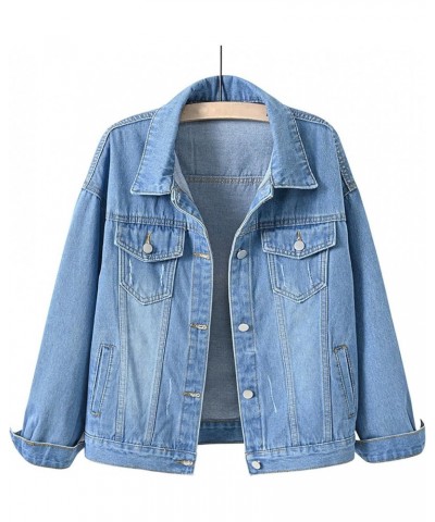 Women Denim Jackets Oversized Distressed Spring Fall Lapel Long Sleeve Lightweight Button Jean Coat Plus Size Shackets A2_lig...