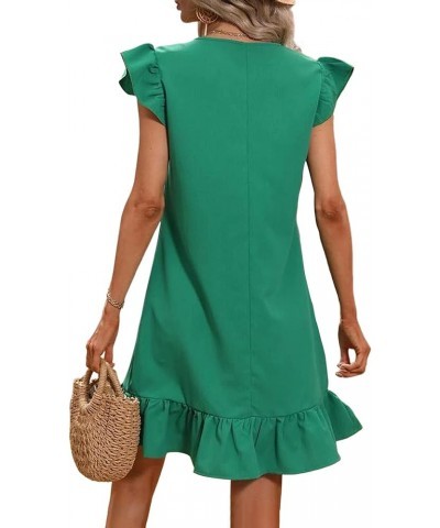 Women's Casual V Neck Frill Cap Sleeve Ruffle Flowy Hem Mini Short Swing Dress Green $18.71 Dresses