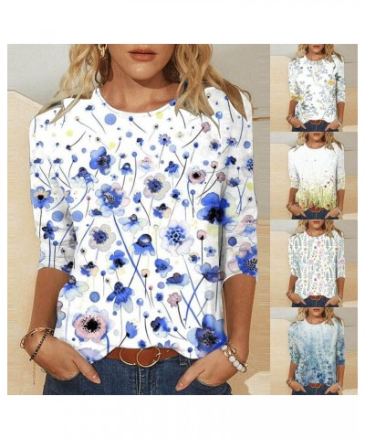 Womens 3/4 Sleeve T Shirts Crew Neck Floral Printed Summer Tops 3/4 Length Sleeve Dressy Casual T-Shirt Graphic Tees 03 White...