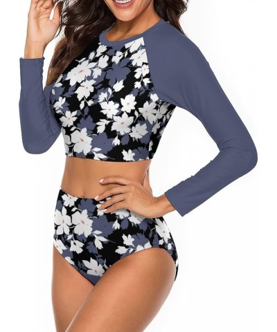 Womens Two Piece Rash Guard Swimsuit Long Sleeve Sun Protection Surfing Swimwear-1 Z-navy Floral $16.19 Swimsuits