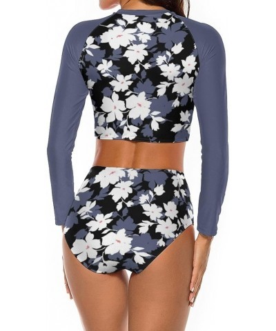 Womens Two Piece Rash Guard Swimsuit Long Sleeve Sun Protection Surfing Swimwear-1 Z-navy Floral $16.19 Swimsuits