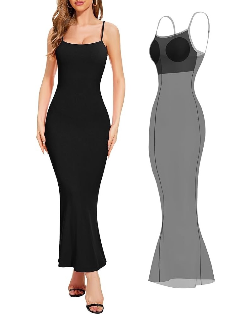 Women Bodycon Maxi Dresses Sleeveless Spaghetti Strap Long Dress Elegant Built-in Bra Tight Mermaid Dress C:black $20.30 Dresses