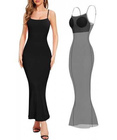 Women Bodycon Maxi Dresses Sleeveless Spaghetti Strap Long Dress Elegant Built-in Bra Tight Mermaid Dress C:black $20.30 Dresses