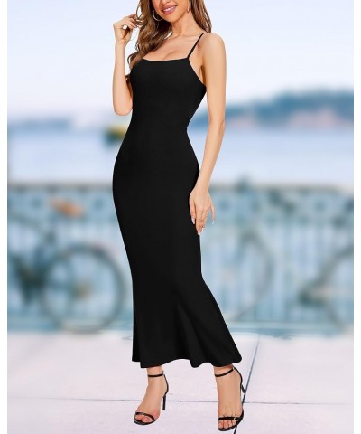 Women Bodycon Maxi Dresses Sleeveless Spaghetti Strap Long Dress Elegant Built-in Bra Tight Mermaid Dress C:black $20.30 Dresses