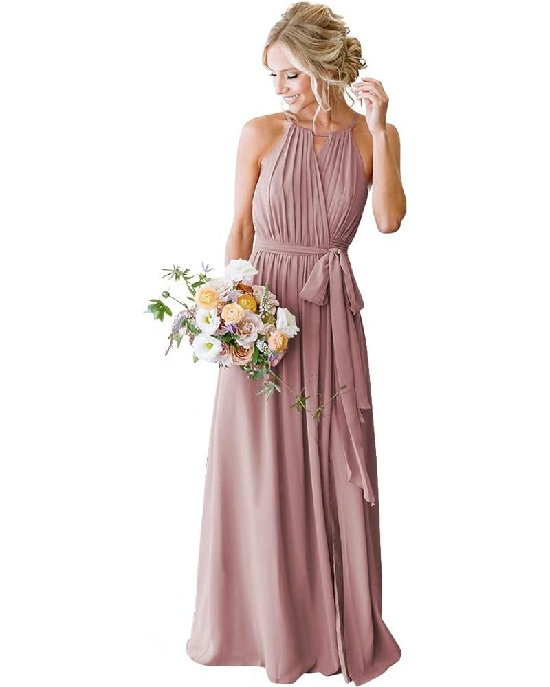 Women's Halter Chiffon Bridesmaid Dresses for Women Long A-Line Simple Formal Dresses Pleated CYM032 Dusty Pink $25.97 Dresses