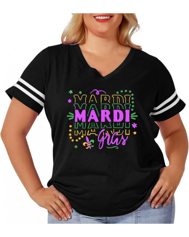 Plus Size Women's Mardi Gras Shirts St. Patrick's Day V Neck Tops 1X-4X Mardi Gras $11.47 T-Shirts