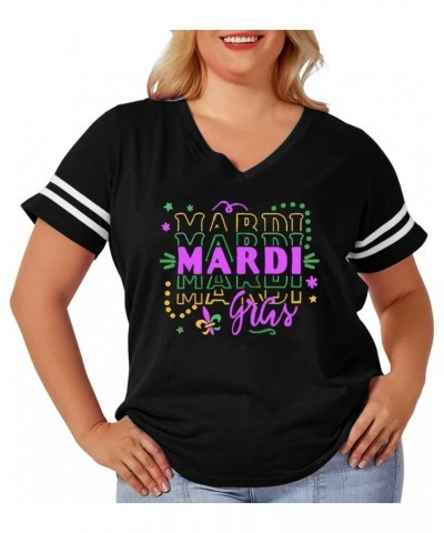 Plus Size Women's Mardi Gras Shirts St. Patrick's Day V Neck Tops 1X-4X Mardi Gras $11.47 T-Shirts