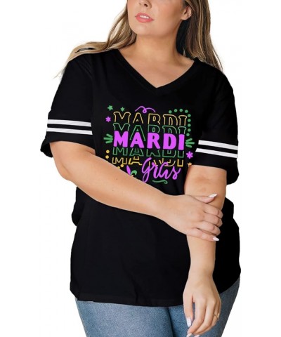 Plus Size Women's Mardi Gras Shirts St. Patrick's Day V Neck Tops 1X-4X Mardi Gras $11.47 T-Shirts