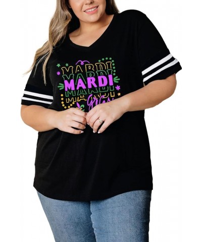 Plus Size Women's Mardi Gras Shirts St. Patrick's Day V Neck Tops 1X-4X Mardi Gras $11.47 T-Shirts