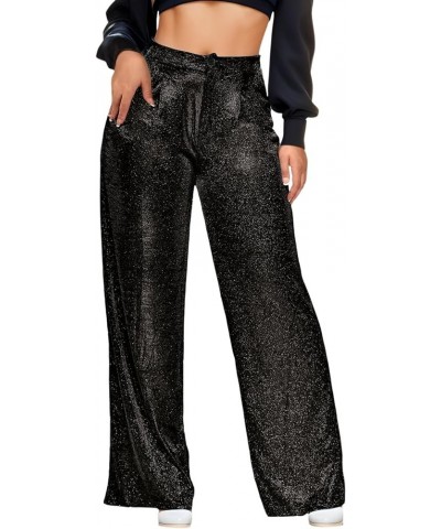 Sequin Pants Women,Women's Sparkle Sequin Wide Leg Pants Loose High Waist Shiny Party Clubwear Bling Glitter Trousers Z31-bla...