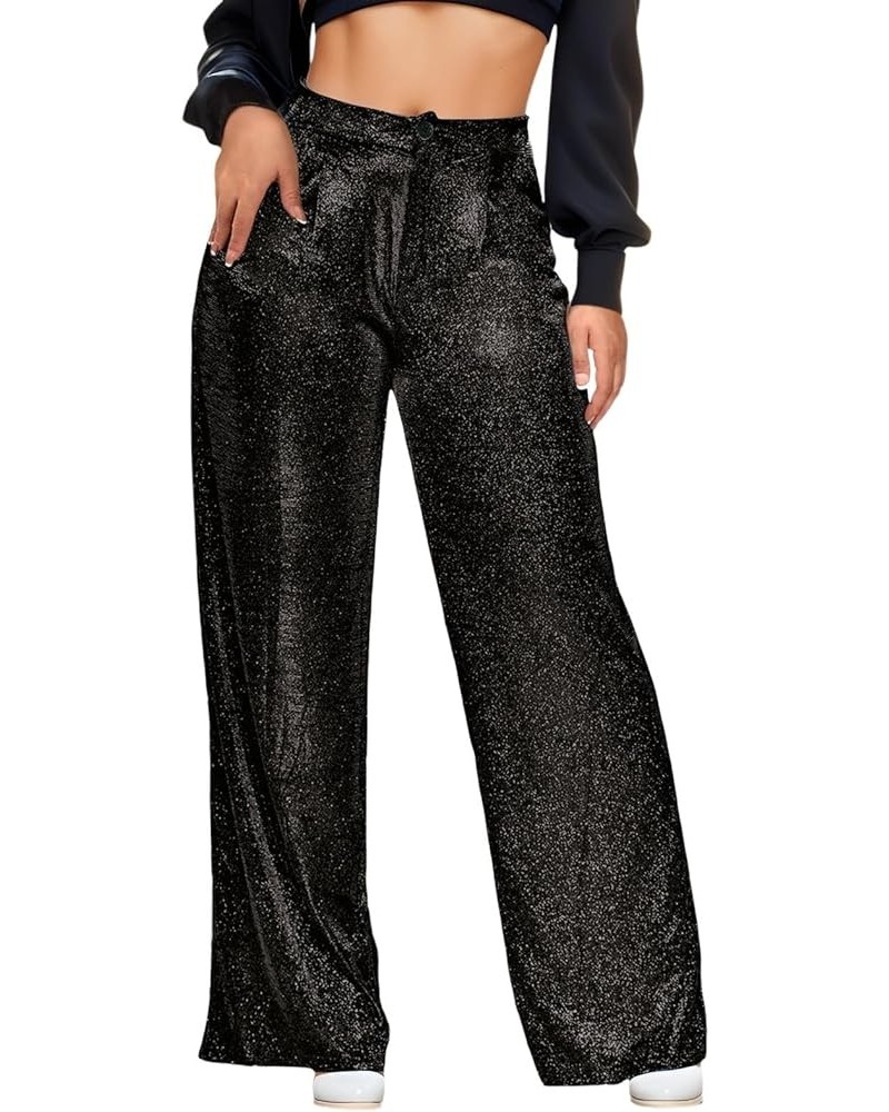 Sequin Pants Women,Women's Sparkle Sequin Wide Leg Pants Loose High Waist Shiny Party Clubwear Bling Glitter Trousers Z31-bla...