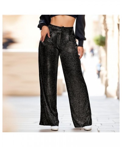 Sequin Pants Women,Women's Sparkle Sequin Wide Leg Pants Loose High Waist Shiny Party Clubwear Bling Glitter Trousers Z31-bla...