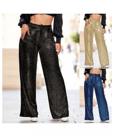 Sequin Pants Women,Women's Sparkle Sequin Wide Leg Pants Loose High Waist Shiny Party Clubwear Bling Glitter Trousers Z31-bla...