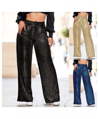 Sequin Pants Women,Women's Sparkle Sequin Wide Leg Pants Loose High Waist Shiny Party Clubwear Bling Glitter Trousers Z31-bla...