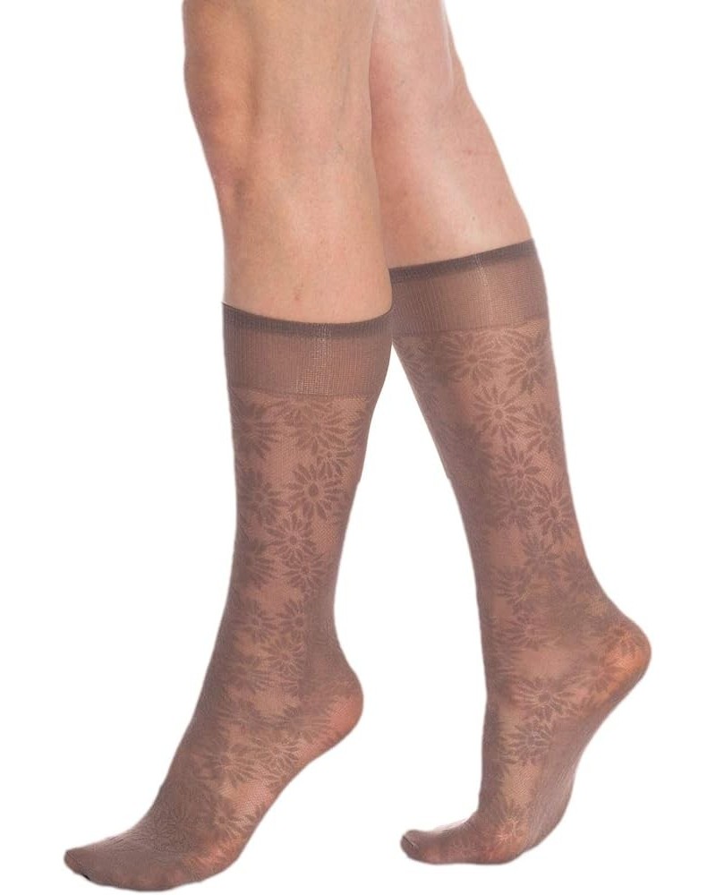 Sheer Knee High Socks for Women 8 Pairs Trouser Socks Stockings Stretchy Silk Socks Mink Flower Patterned $8.70 Socks