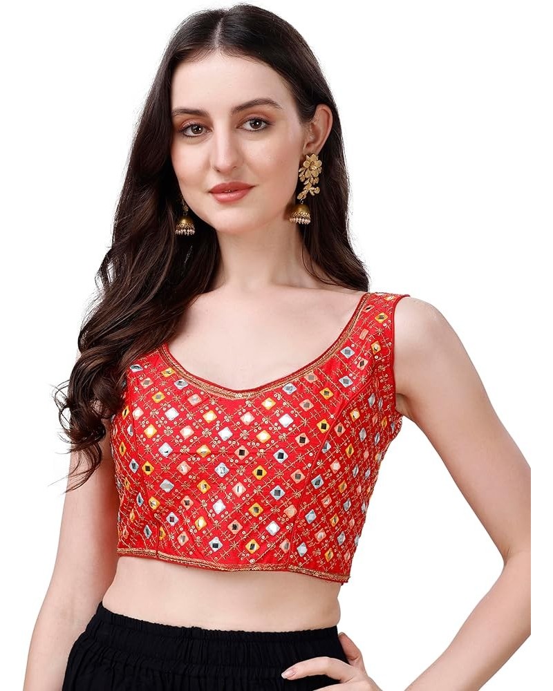 Women's Party Wear Bollywood Readymade Indian Style Saree Blouse Choli Heavy Phantom Silk Mirror Work Saree Blouse Red $17.39...