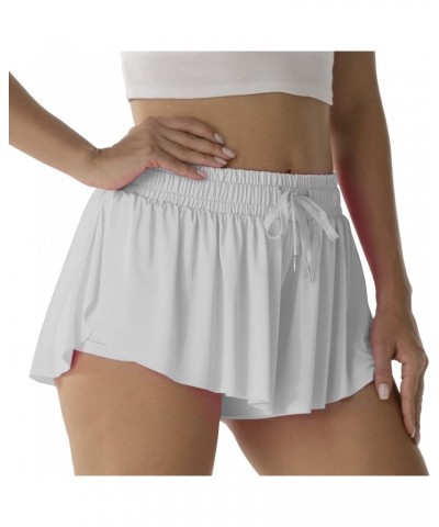 Flowy Athletic Shorts for Women Running Tennis Butterfly Shorts Girls 2-in-1 Double Layer Quick-Drying Comfy Shorts Light Gra...