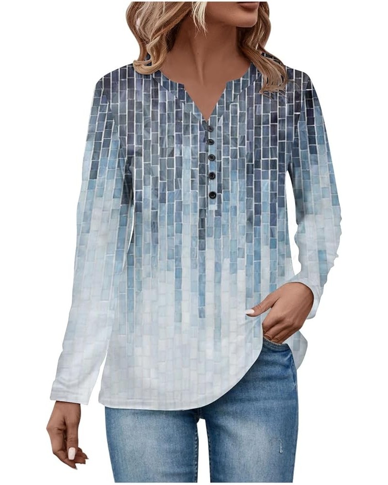 Long Sleeve T Shirts for Women Casual Tunic Tops to Wear with Leggings Botton Up V Neck Henley Blouses Pullover 09 Light Blue...