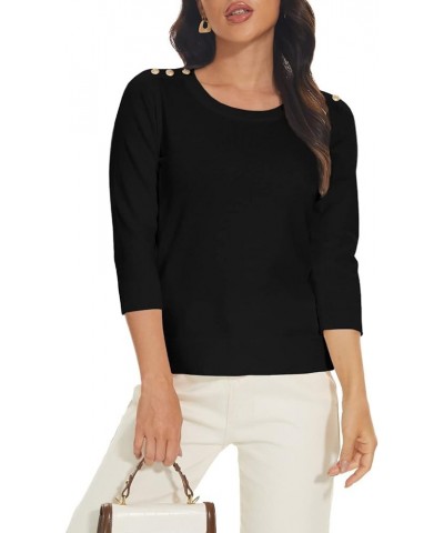 Women's 3/4 Sleeve Crew Neck Pullover Sweaters Lightweight Dressy Casual Trendy Knit Tops Black $17.15 Sweaters