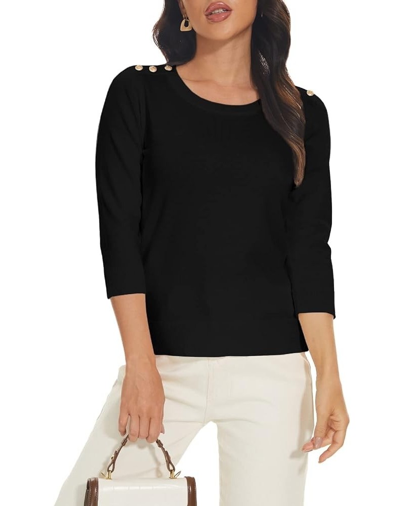 Women's 3/4 Sleeve Crew Neck Pullover Sweaters Lightweight Dressy Casual Trendy Knit Tops Black $17.15 Sweaters