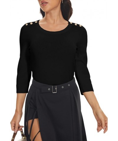 Women's 3/4 Sleeve Crew Neck Pullover Sweaters Lightweight Dressy Casual Trendy Knit Tops Black $17.15 Sweaters