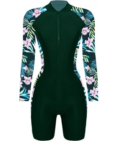 Women's Long Sleeve Rash Guard One-Piece Swimsuits Zipper Printed Swimwear UPF 50+ Surfing Bathing Suit Green $11.96 Swimsuits