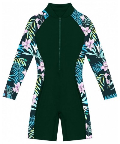 Women's Long Sleeve Rash Guard One-Piece Swimsuits Zipper Printed Swimwear UPF 50+ Surfing Bathing Suit Green $11.96 Swimsuits