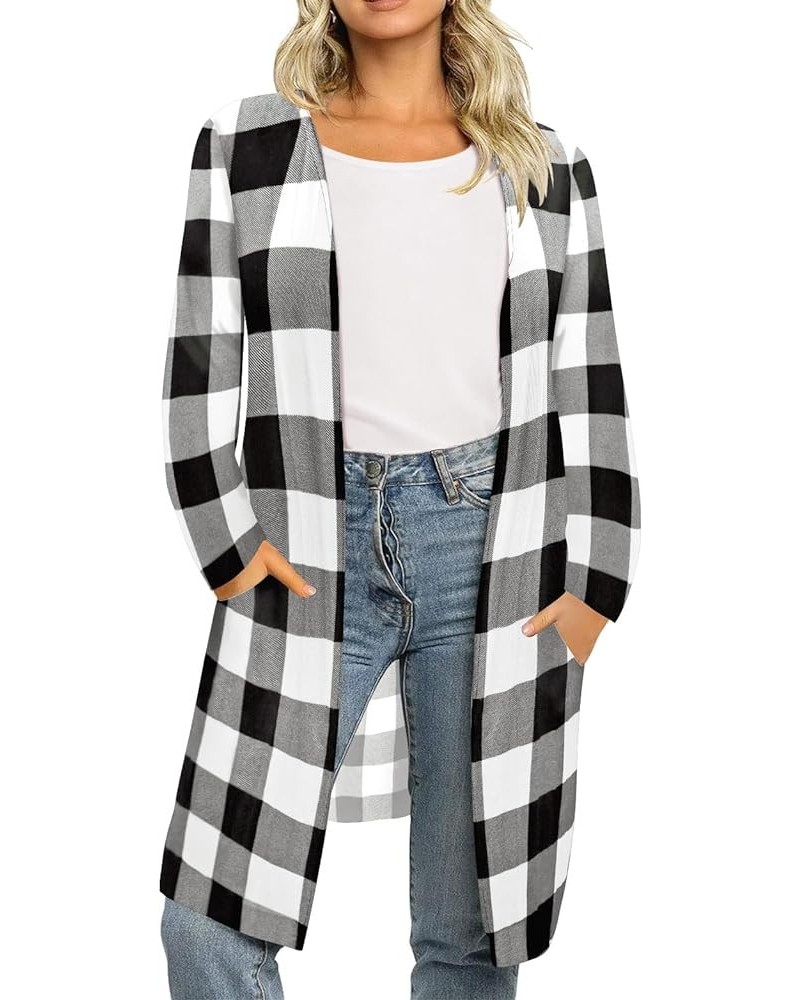 Plus Size Cardigan for Women Solid Color/Star/Plaid/Striped Open Front Tops XL-5XL A56n-plaid $18.01 Sweaters