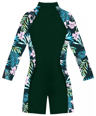 Women's Long Sleeve Rash Guard One-Piece Swimsuits Zipper Printed Swimwear UPF 50+ Surfing Bathing Suit Green $11.96 Swimsuits