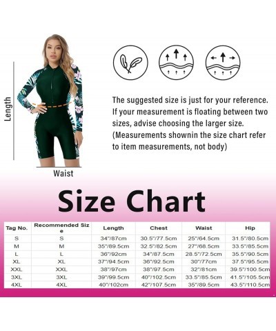 Women's Long Sleeve Rash Guard One-Piece Swimsuits Zipper Printed Swimwear UPF 50+ Surfing Bathing Suit Green $11.96 Swimsuits