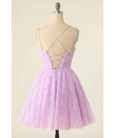 Spaghetti Straps Sequin Party Dress with Pockets A-line Cowl Neck Sparkly Short Homecoming Dress for Women Sequin-pink $36.91...